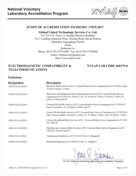 중국 Global United Technology Services Co.,Ltd. 인증